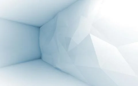 Abstract blue 3d interior with polygonal pattern on the wall Stock Illustration
