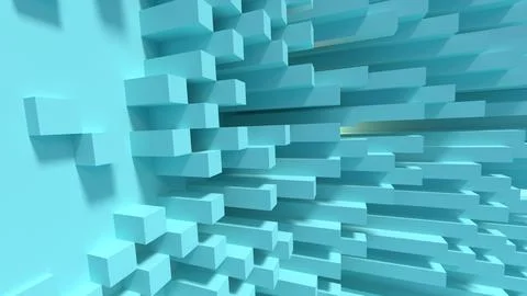 Abstract blue 3d rendered background with a wall of blocks Stock Illustration