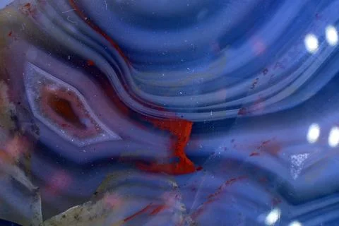 Abstract Blue Agate Macro with Red Inclusions Stock Photos