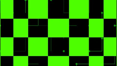 Abstract Blue and Black Chessboard Pattern with Digital Lines and Dots Stock Footage 331355962
