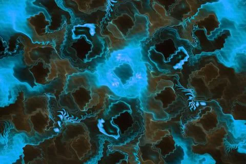 Abstract blue and brown wavy background. Psychedelic fractal texture. Digital Stock Illustration