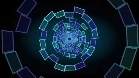 Abstract blue and cyan digital tunnel of glowing rectangles Stock Footage 337038821