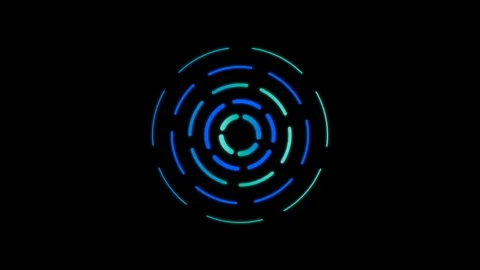 Abstract blue and cyan glowing neon concentric circle rings rotating agains.. Stock Footage 346431327