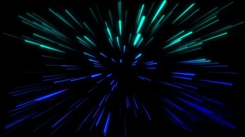 Abstract Blue and Cyan Light Streaks Exploding from Center on Black Backgro.. 動画素材 330346836