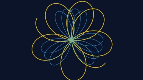 Abstract blue and gold flowing floral mandala pattern on deep background Stock Footage 343631348