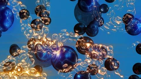 Abstract blue and gold molecules interacting, science background Stock Illustration