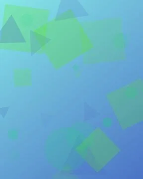 Abstract blue and green gradient background with floating translucent geome.. Illustrazione stock