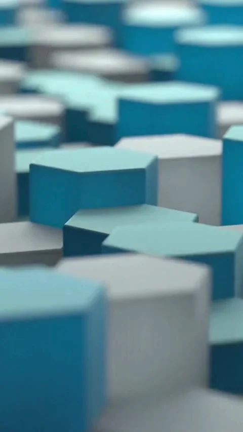 Abstract blue and grey 3D hexagons moving up down Stock Footage 334169053