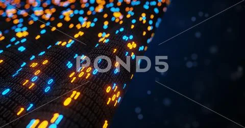 Abstract blue and orange digital binary code matrix background with flare. Stock Illustration