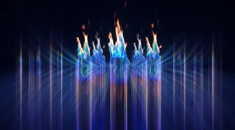 Abstract blue and orange flames on light pillars Stock Footage 331452288
