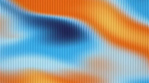 Abstract blue and orange fluid motion with digital scan lines. 4K Video stock 345111904