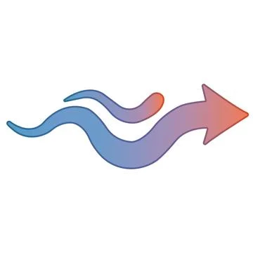 Abstract blue and orange gradient fluid wave arrow pointing right. Illustrazione stock