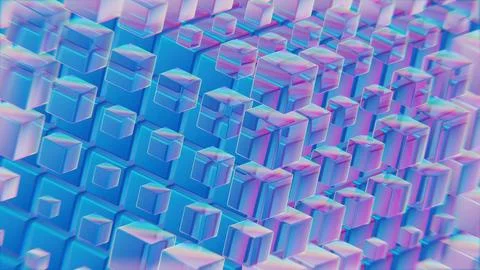 Abstract Blue and Pink Cubes in a Geometric 3D Pattern Illustrazione stock