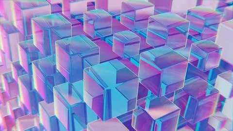 Abstract Blue and Pink Cubes in a Geometric 3D Pattern Illustrazione stock