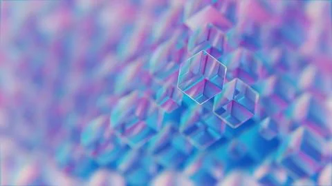 Abstract Blue and Pink Cubes in a Geometric 3D Pattern Stock Illustration
