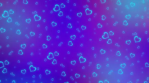 Abstract blue and purple gradient background with glowing turquoise hearts Stock Illustration