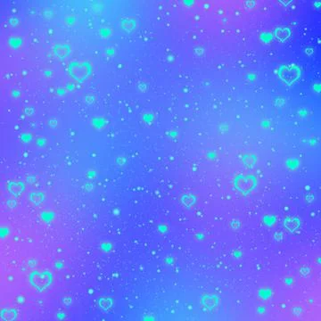 Abstract blue and purple gradient background with glowing turquoise hearts Stock Illustration