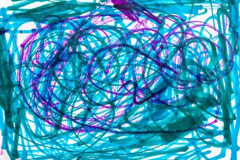 Abstract blue and purple scribbles with overlapping chaotic lines creating .. 스톡 사진
