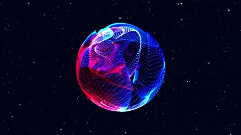 Abstract blue and red bright glowing digital cosmic round sphere rotating Stock Footage 239091319