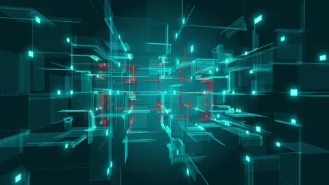 Abstract blue and red digital looped background plexus polygon technology co Stock Footage 309080400
