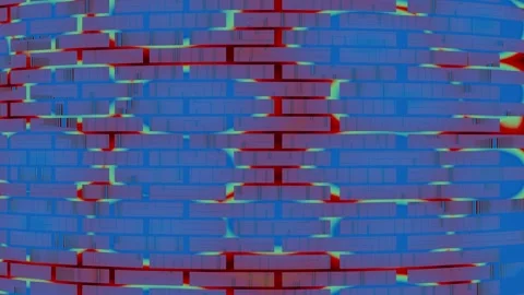 Abstract Blue and Red distorted wavy brick wall animation Stock Footage 334234936