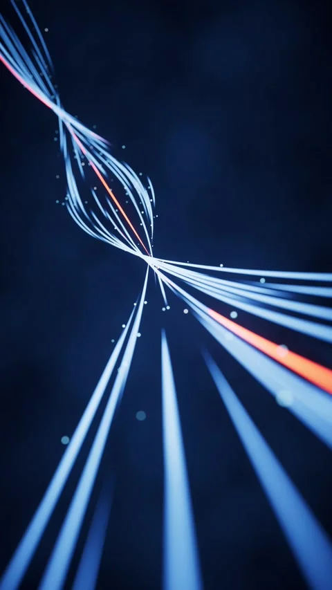 Abstract blue and red light trails moving dynamically on dark background Video stock 327517310