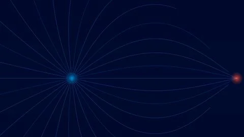 Abstract blue and red light dots with curved lines Stock Illustration
