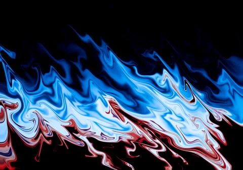 Abstract blue and red liquid marble flame texture on a black background. Stock Illustration
