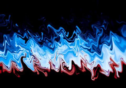 Abstract blue and red liquid marble flame texture on a black background. Illustrazione stock