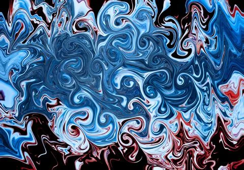 Abstract blue and red liquid swirling marble flame texture on a black background Stock Illustration