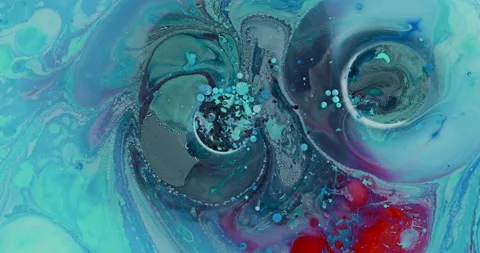 Abstract blue and red paint bubbles marble background with milk oil and soap 4K Stock Footage 135827982