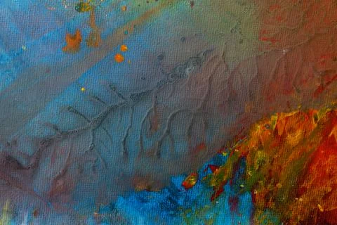 Abstract blue and red painted with acrylic, gouache and watercolor on canvas Stock Illustration