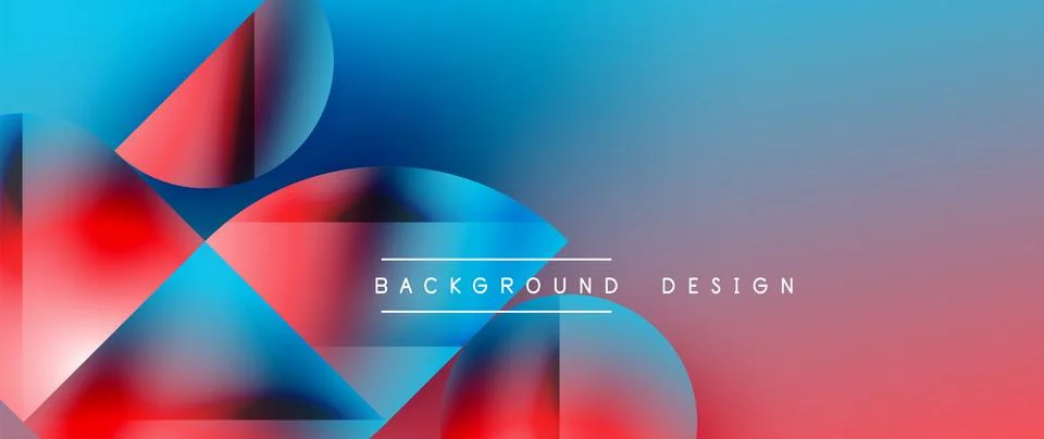 Abstract blue and red pattern with circles and triangles on azure background Stock Illustration