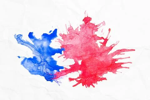 Abstract blue and red splash watercolor, drawn by blowing air on wrinkled w.. Stock Illustration