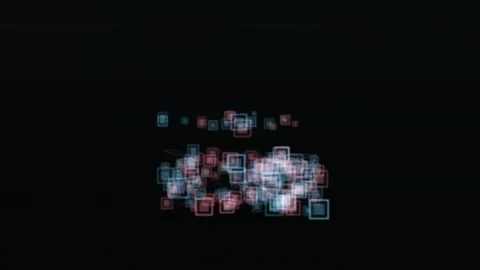 Abstract blue and red squares dynamically shift and interact on a dark Stock Footage 327338828