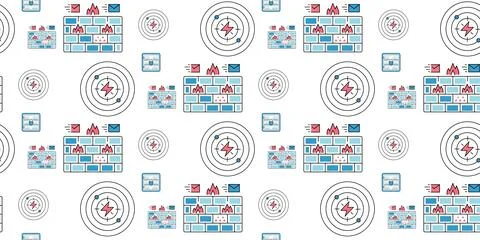 Abstract blue and red technology icons with circular shapes on white background Stock Illustration