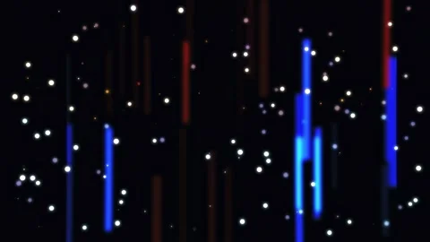 Abstract Blue and Red Vertical Light Streaks with Floating Particles Stockbeeldmateriaal 347777281