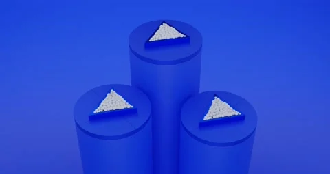 Abstract blue and white 3 cylinder and triangle pedestal podium 4K Video Stock Footage 172260612