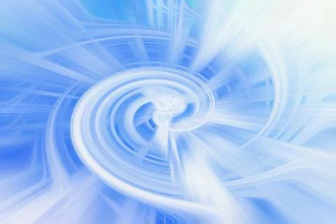 Abstract blue and white digital swirl background with radiating light Illustrazione stock