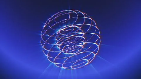 Abstract blue and white glowing spheres made of swirling lines イラスト素材