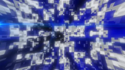 Abstract blue and white glowing pixel explosion with futuristic digital blo.. Stock Illustration