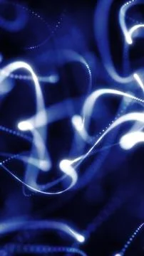 Abstract blue and white light trails curve through a dark background, sugge.. Stock Illustration
