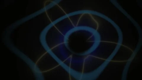 Abstract blue and yellow atom or molecule on black background. Stock Footage 336692006