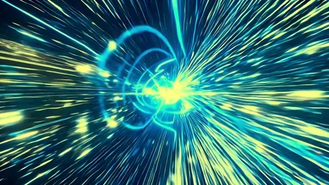 Abstract blue and yellow light explosion. Futuristic energy burst Vídeo Stock 334309628