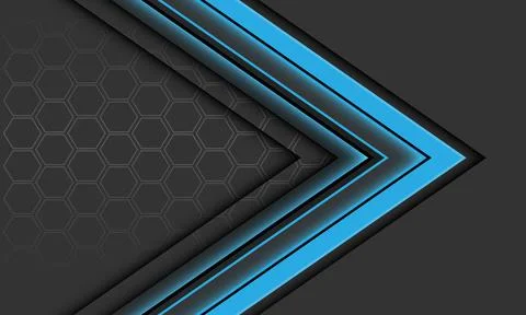 Abstract blue arrow black shadow direction geometric hexagon mesh on grey Stock Illustration