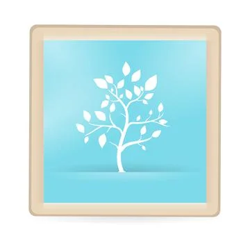 Abstract Blue Artboard with white Tree in wood frame. Decoretive Design Templ Stock Illustration