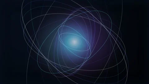 Abstract Blue Atomic Nucleus with Electron Orbits Video stock 340596493