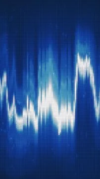 Abstract blue audio waveform pattern composed of pixelated vertical light bar 写真素材
