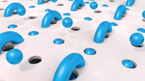 Abstract blue background 3D shapes balls flying in holes. 4K animation looping f Stock Footage 105499872