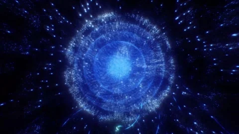 Abstract blue background with bright glowing stars and circular light parti.. Stock Footage 347584683